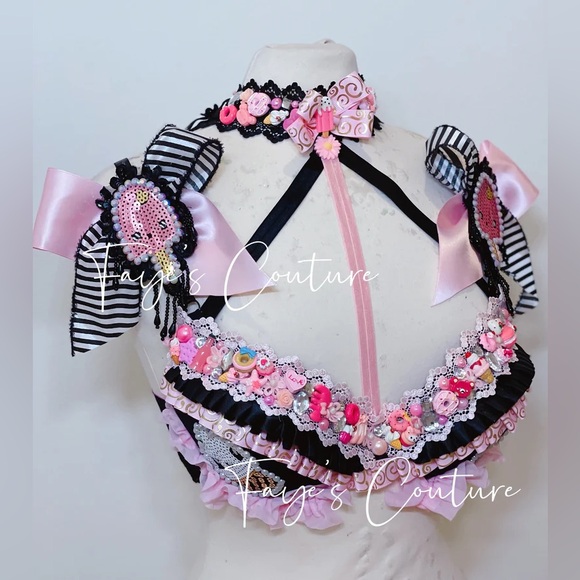 Candy-Land inspired Bra with Choker, rave EDM festival wear, cosplay - size 34A - Picture 3 of 6